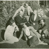 Dorothy Fields with Herbert Fields, Rose Harris Schoenfeld, Joseph Fields, and Lew Fields sitting on lawn.