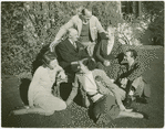 Dorothy Fields with Herbert Fields, Rose Harris Schoenfeld, Joseph Fields, and Lew Fields sitting on lawn.