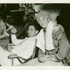 Leo McCarey and Harpo Marx backstage during filming of the motion picture Duck Soup