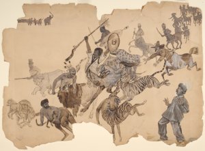 Illustrations for Mark Twain's  "Following the Equator" (1897). Original drawings