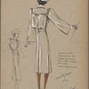 Belted fitted coat with paneled back creating bloused effect.