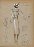 Belted fitted coat with paneled back creating bloused effect.