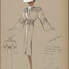 Belted coat with kimono sleeves and tucks at shoulders, elbows, and waist.