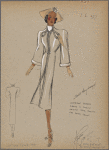 Fitted coat with cartridge-pleated ribbon design.