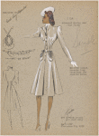 Fitted coat with nipped in waist and oval patch pockets.
