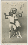 Le Cake-Walk."Danse au Nouveau Cirque, LES ENFANTS NEGRES." Photo postcard of young boy and girl in dance pose, feet pointed and hands clasped, gazing at each other.