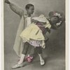 Cake Walk (Negro Dance).Tinted postcard of young boy and girl in dance pose, boy holding top hat, girl in dipped position.