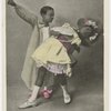 Cake Walk (Negro Dance).Tinted postcard of young boy and girl in dance pose, boy holding top hat, girl in dipped position.