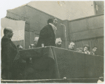 Claudia Jones delivering a speech while on Japan trip.