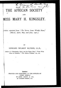 The African society and Miss Mary Kingsley