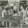 Market scene, man selling vegetables