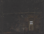 Up and down stage walls and entrance door/ fire escape, fire escape silhouettes and railing of stoop