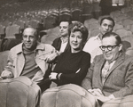 Jerome Robbins, Stephen Sondheim, Gypsy Rose Lee (who confessed that she felt "like a ghost at a banquet"), Arthur Laurents, and Jule Styne during rehearsals for the stage production Gypsy