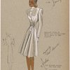 Sunburst tucks at waist give fitted pinched-in waist to silhouette.