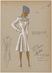 Fine pleated yoke with tiny buttons to button coat at neck.