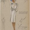 Knee-length fitted coat with front fullness and cording tied in bows