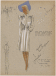 Knee-length fitted coat with front fullness and cording tied in bows