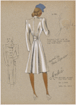 Pointed half belt in back with tucks radiating from back.