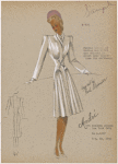 Panels set in on bodice and skirt are shirred at point near waistline for softness.