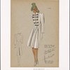Fitted coat with nipped-in waist and frog closings.