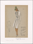Fitted coat with nipped-in waist and frog closings.