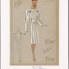 Soft dressmaker coat [with] shirring at shoulders.