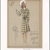 Plaid coat with bishop sleeves, drawstring waist and two patch pockets