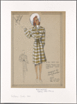 Plaid coat with bishop sleeves, drawstring waist and two patch pockets