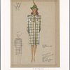 Boxy plaid coat with bishop sleeves and patch pockets on bodice