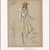 Plaid coat with large collar and double arrow-shaped welt pockets on bodice and at hips