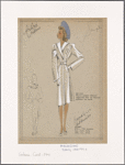 Fitted, belted coat with wide collar and sideways pockets on bodice.