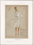 Fitted coat with "sarong drape" and sloping shoulders.
