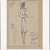Shirtwaist-style coat with tight pleats on front of bodice and hips.