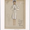 Two piece suit with pleated skirt and frog closing on jacket