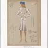 Dressy suit with buttons converging at waist.