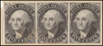 5c black Washington provisional strip of three
