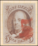 5c red brown Franklin single