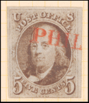 5c red brown Franklin single