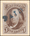 5c dark red brown Franklin single