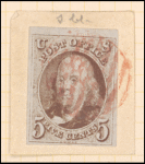5c red brown Franklin top margin single