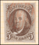 5c red brown Franklin single