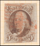 5c red brown Franklin single