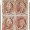 5c red brown Franklin block of four