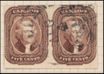 5c red brown Jefferson Type I pair