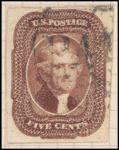 5c red brown Jefferson Type I single