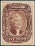 5c red brown Jefferson Type I single