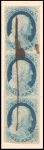 1c blue Franklin vertical strip of three