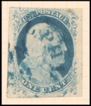 1c blue Franklin Type IV single
