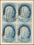 1c blue Franklin type IV block of four