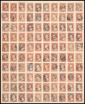 3c dull red Washington reconstructed pane of 100
